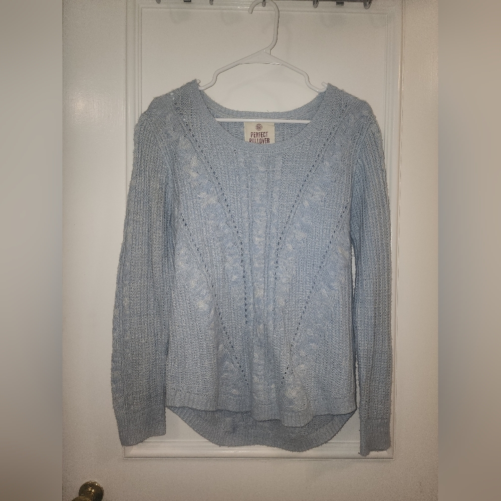SO Women's Soft Blue Cable Knit Sweater